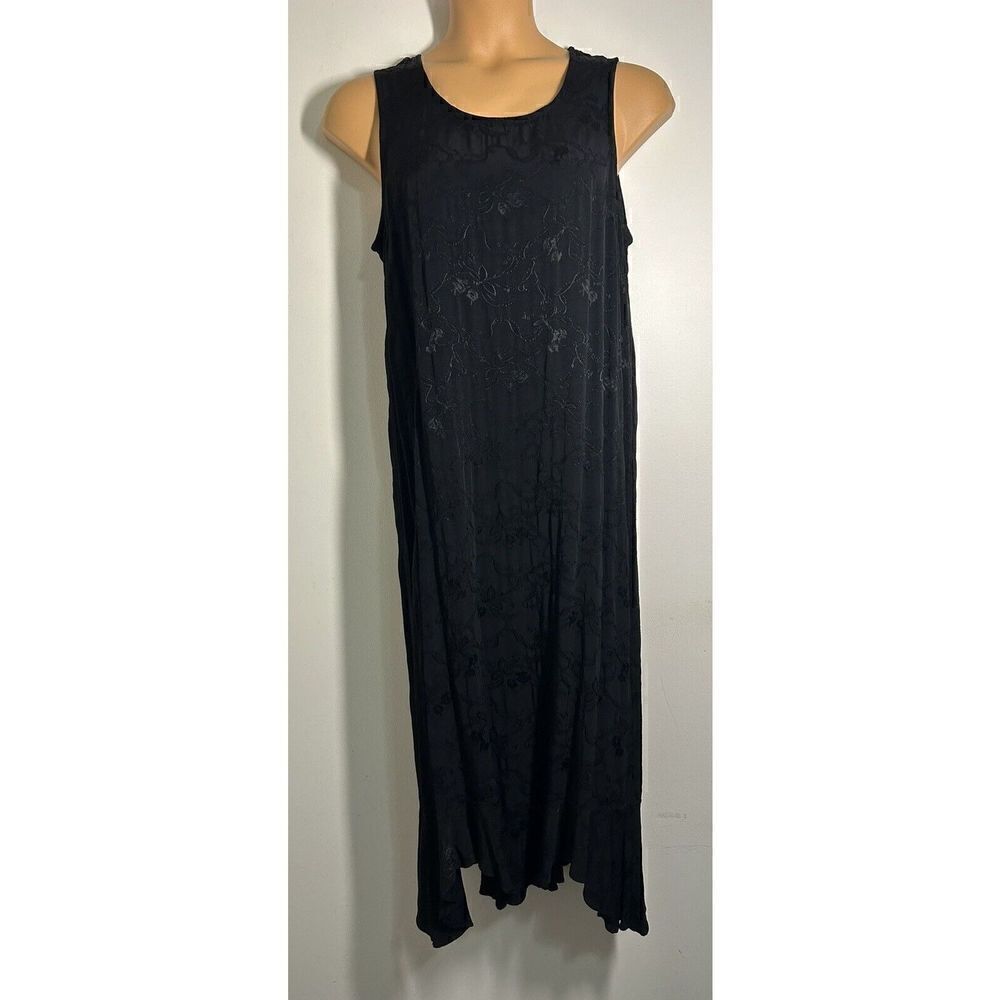 By JJ Womens Black Floral Embroidered Rayon Tank Dress Medium R100